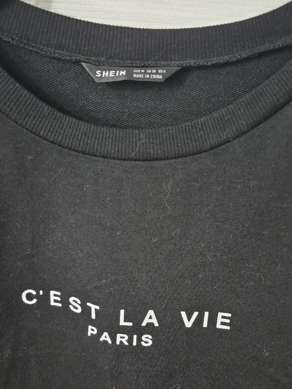 SHEIN Black Graphic C'EST LA VIE PARIS Medium Crewneck Oversized Long Sleeve T